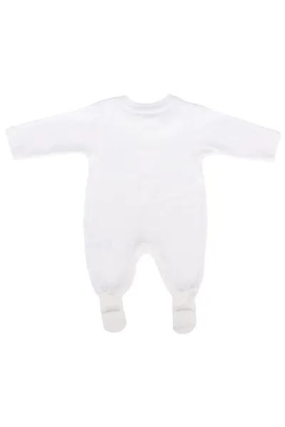 Unisex Ekru Sade Çıtçıtlı Kendinden Çoraplı Tulum