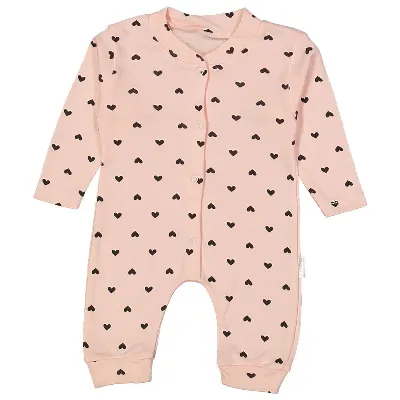 Kız Bebek Somon Kalpli Çıtçıtlı Tulum