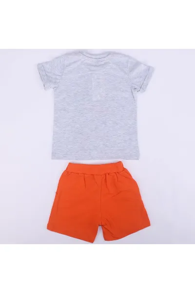 Erkek Çocuk Gri Turuncu Summer Time Yazılı Tabela Baskılı Şortlu 2'li Takım