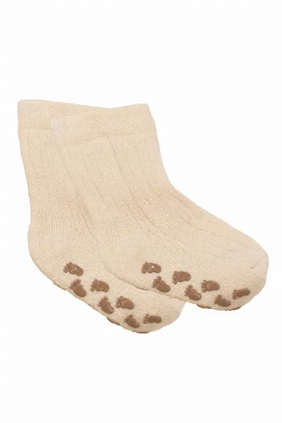 Unisex Ekru Kaydırmaz Taban Polar Çorap