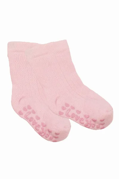 Unisex Pembe Love Kaydırmaz Taban Polar Çorap