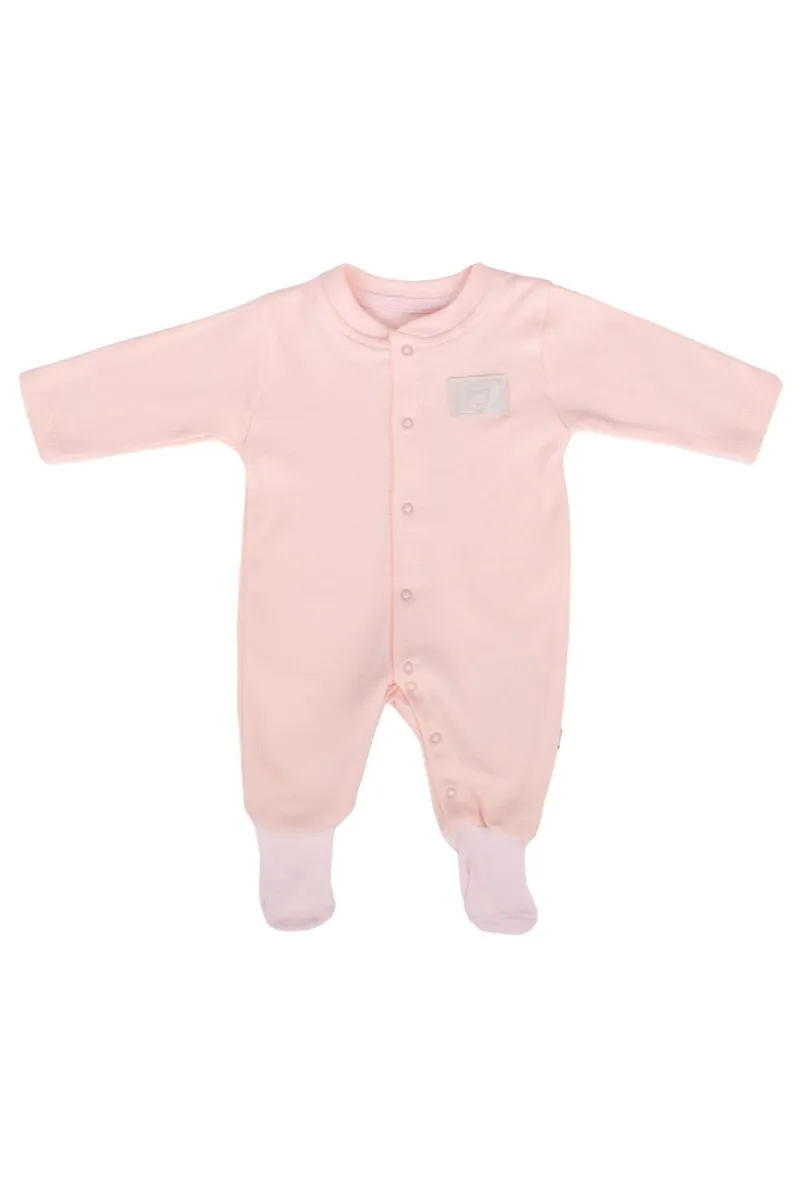 Kız Bebek Somon Sade Çıtçıtlı Kendinden Çoraplı Tulum