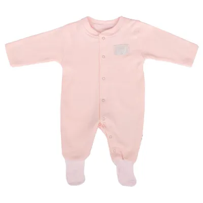 Kız Bebek Somon Sade Çıtçıtlı Kendinden Çoraplı Tulum
