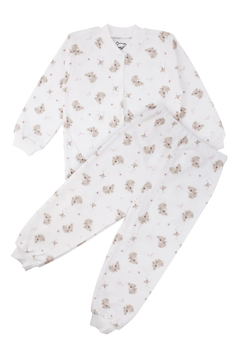 Kız Çocuk Ekru Bej Koala Desenli Çıtçıtlı Pijama Takımı