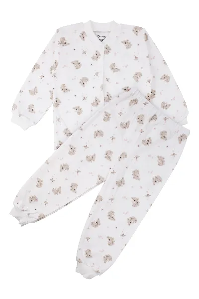 Kız Çocuk Ekru Bej Koala Desenli Çıtçıtlı Pijama Takımı