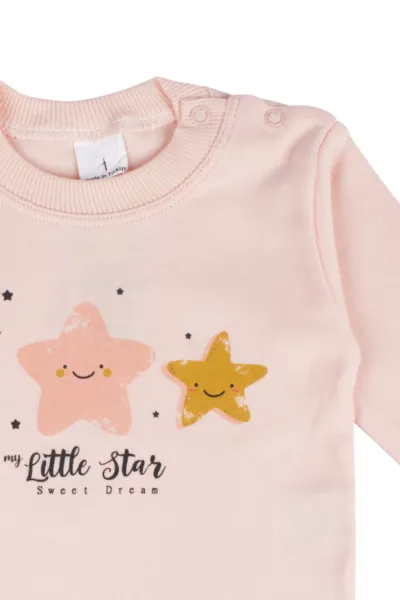 Kız Bebek Somon Yıldızlı Pijama Takımı