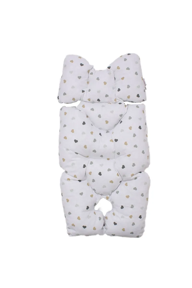Unisex Gri Beyaz Kalp Desenli Çift Taraflı Puset Ve Bebek Arabası Minderi