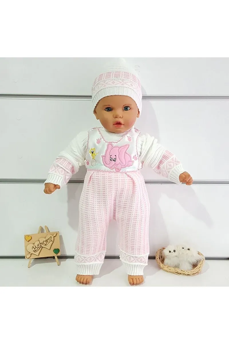 Fil Desenli Triko 3 lü Kız Bebek Takım