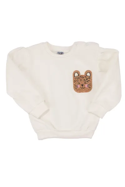 Beyaz Kahve Kedi Nakışlı Leopar Desenli 3 İp 2'li Kız Bebek Takım