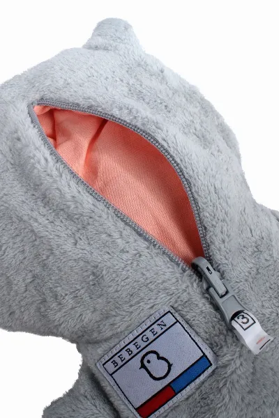 Unisex Kendinden Peluş Oyuncak Kedili Gri Fermuarlı Kapşonlu Hırka