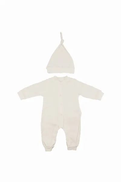 Unisex Ekru Fitilli Düğümlü Bereli Çıtçıtlı Tulum