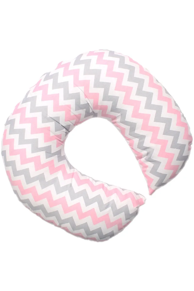 Beyaz Pembe Gri Zigzag Desenli  Bebek Emizrme Minderi