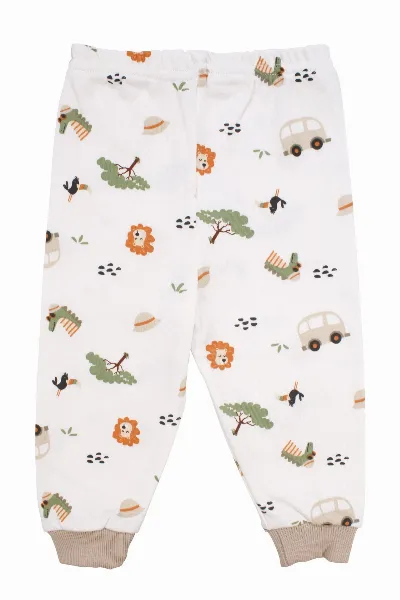 Erkek Bebek Ekru Otobüslü Hayvanlı Çıtçıtlı Pijama Takımı