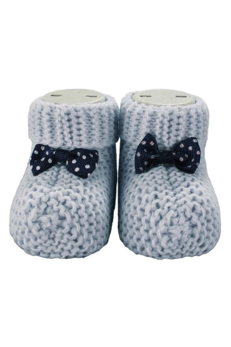 Unisex Mavi Lacivert Puanlı Fiyonklu Triko Patik 0-6 Ay