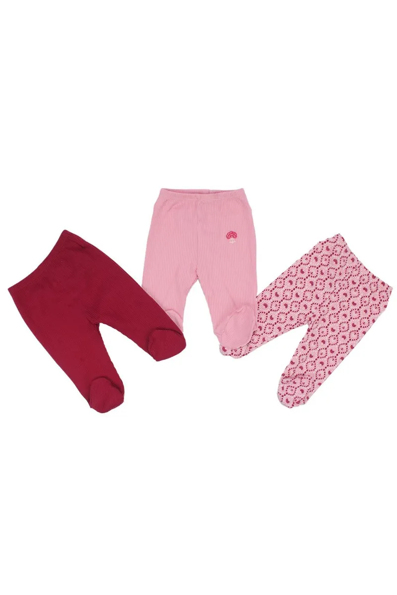 Kız Bebek Fuşya Pembe Omuzları Fırfırlı Kalp Desenli 3'lü Tek Alt Set