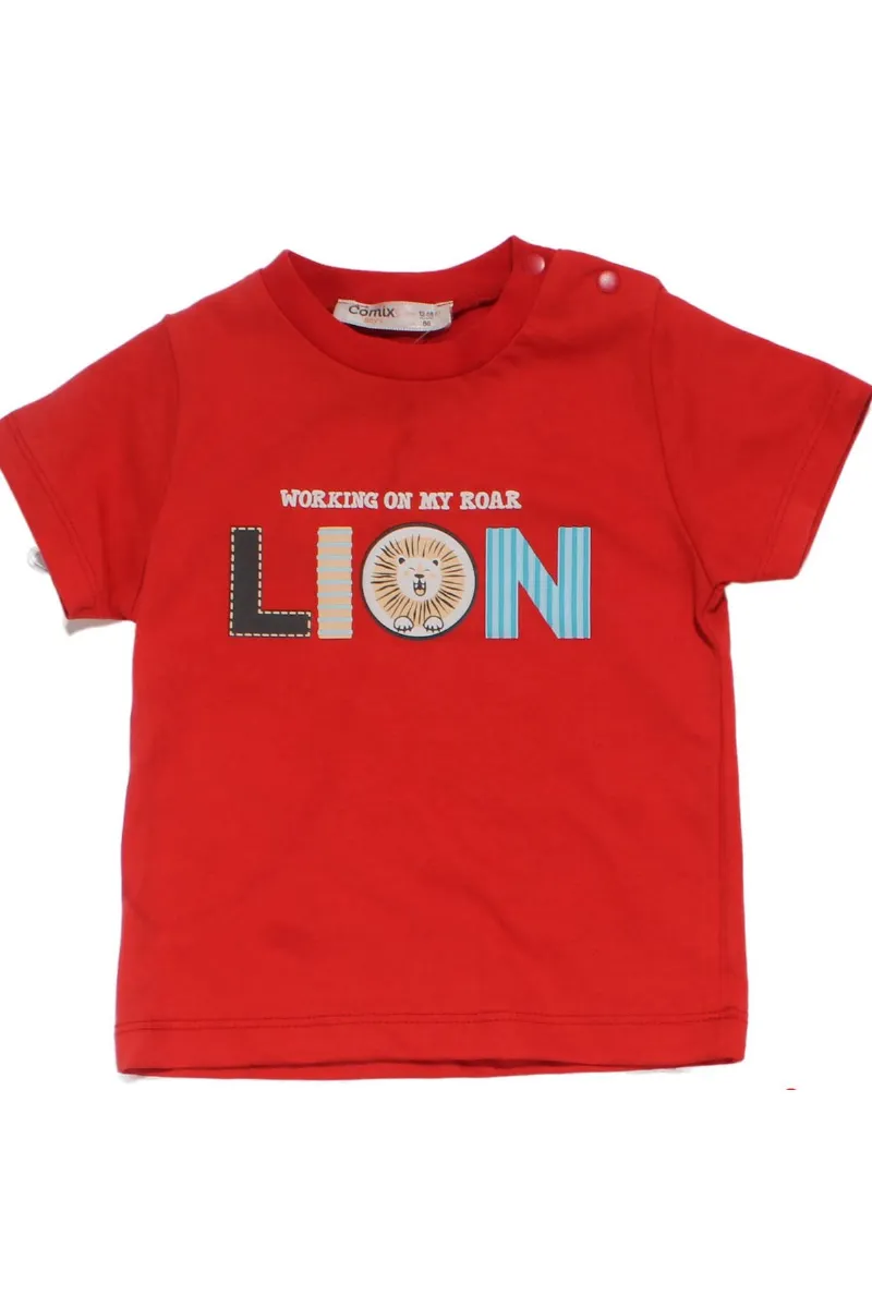 Erkek Bebek Kırmızı Lion Baskılı Şortlu 2'li Takım