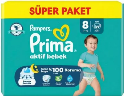 Prima Aktif Bebek Süper Paket Bebek Bezi 8 Beden 27 Adet