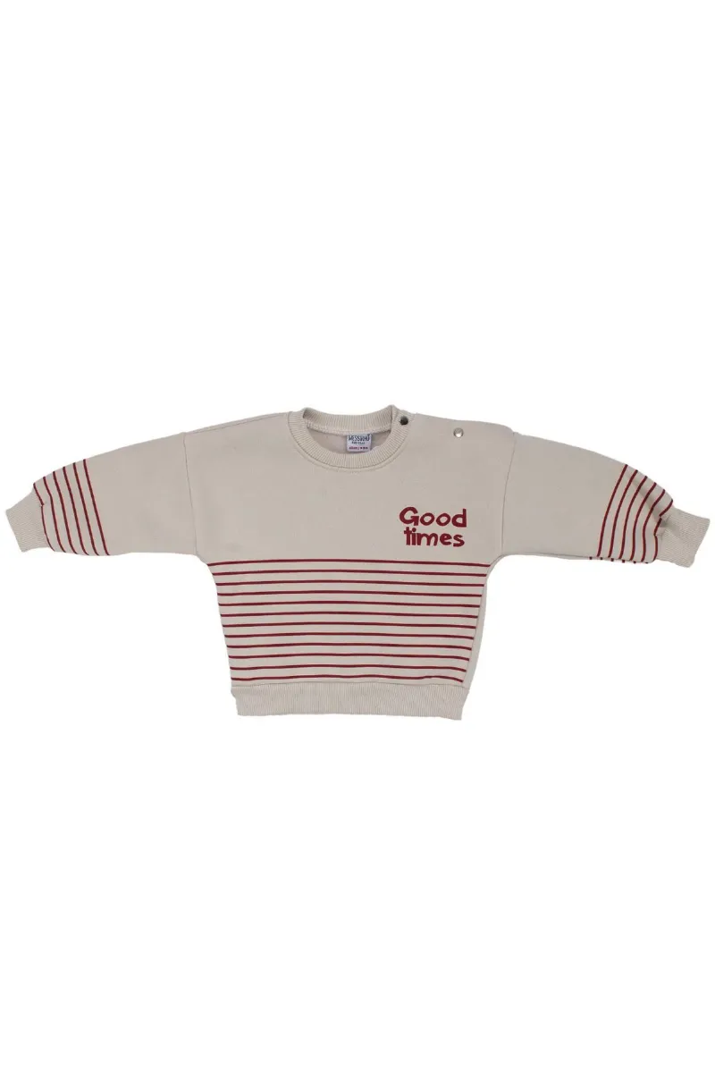Erkek Bebek Bej Bordo Good Times Çizgili Üç İp İkili Takım