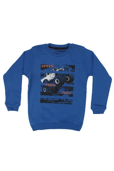 Erkek Çocuk Mavi Speed Yazılı Araba Baskılı Tek Üst Sweat