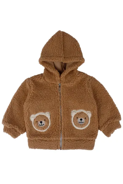 Erkek Bebek Peluş Ayıcık Baskılı Hırka