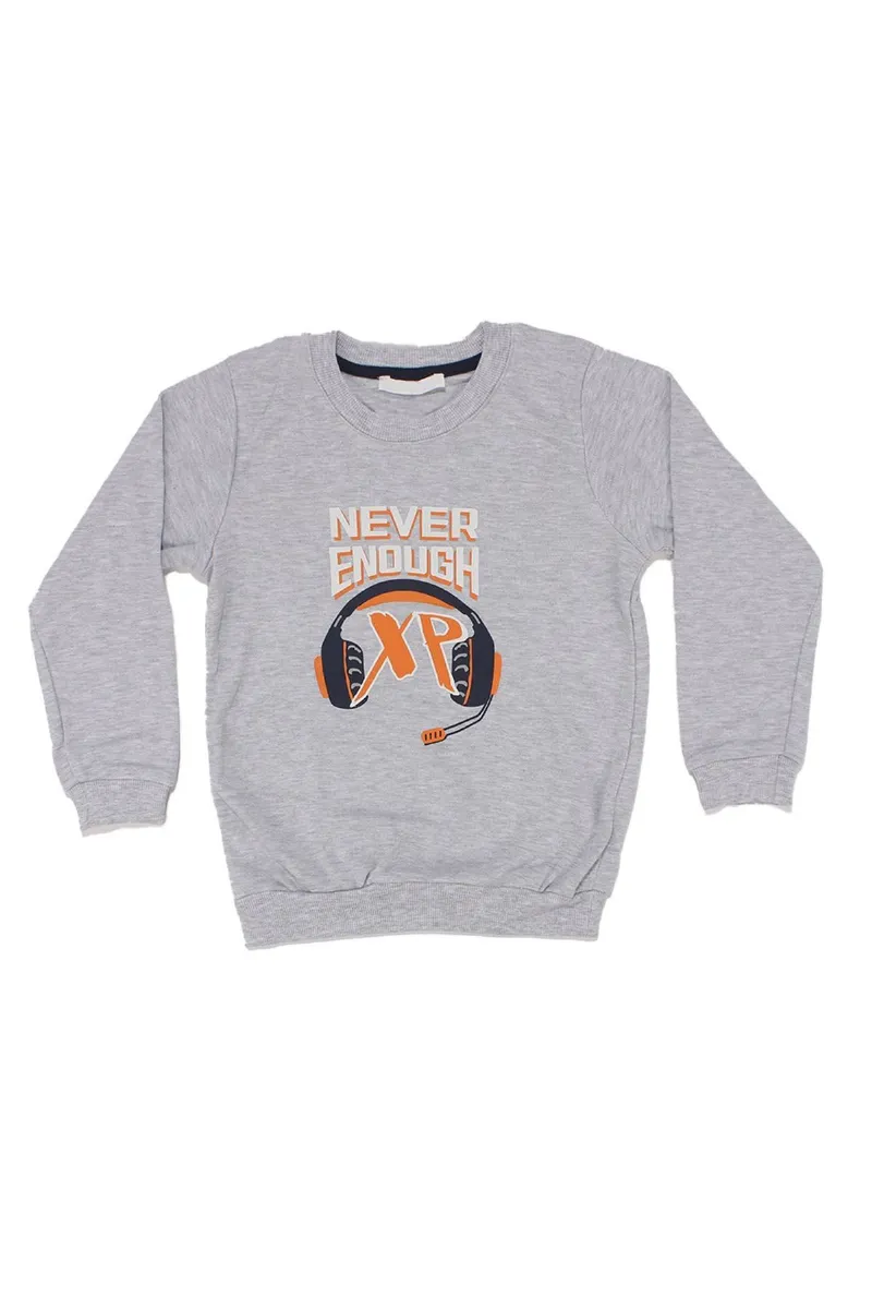 Erkek Çocuk Gri Never Kulaklık Baskılı Tek Üst Sweat