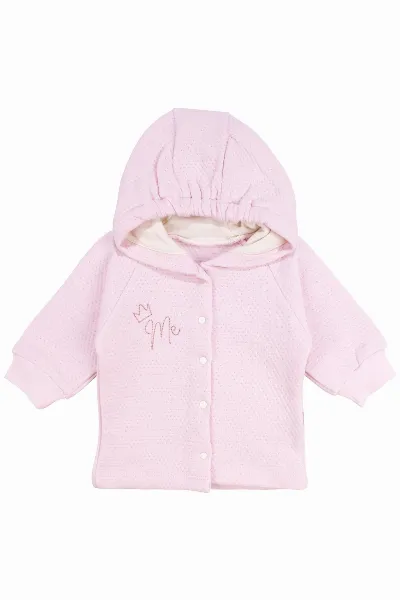 Kız Bebek Pembe Kapitoneli Kapüşonlı Çıtçıtlı Me Nakışlı Hırka