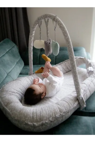 BabyJem Oyuncaklı Anne Baba Yanı Yatağı 489 Gri Çiçek