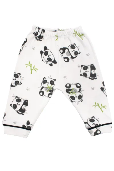 Unisex Ekru Siyah Panda Desenli Kruvaze Yaka Pijama Takımı