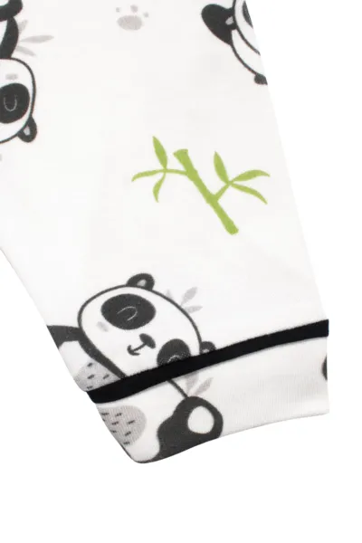 Unisex Ekru Siyah Panda Desenli Kruvaze Yaka Pijama Takımı