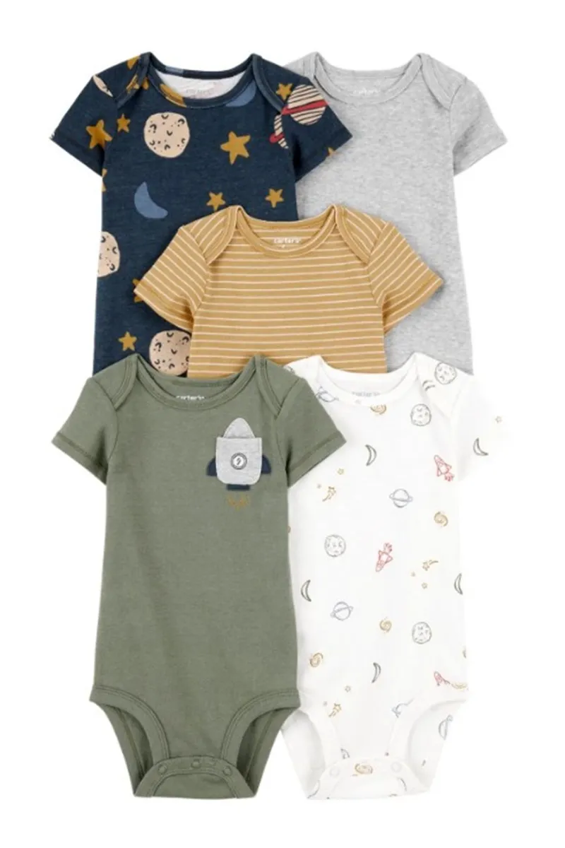 Carters Layette Erkek Bebek Kısa Kollu 5li Body 1T122010 Renkli