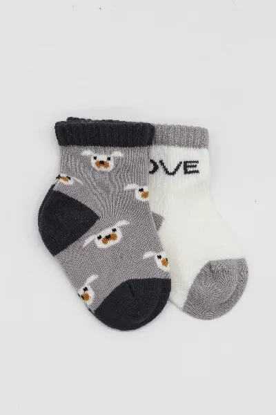 Bistyle 2'Li Love Dog Penye Soket Çorap 10118 Gri