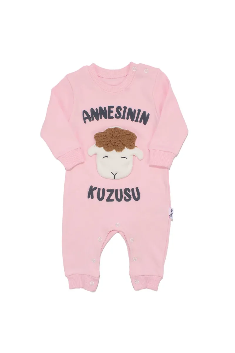 Kız Bebek Pembe Annesinin Kuzusu Yazılı Çıtçıtlı Tulum