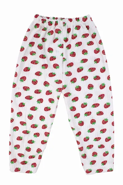 Kız Çocuk Ekru Kırmızı Çilek Baskılı Çıtçıtlı Pijama Takımı
