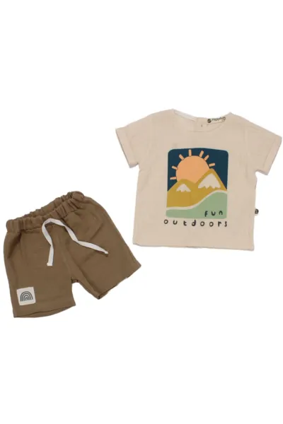 Erkek Bebek Ekru Haki Güneş Fun Outdoors Yazılı 2'li Takım