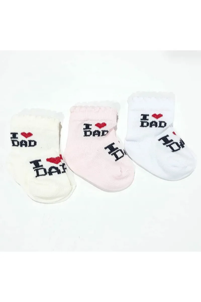 I Love Dad Pembe Krem Beyaz 3 Lü Bebek Çorap