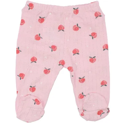 Kız Bebek Pembe Ekru Şeftali Desenli 3'lü Tek Alt Set