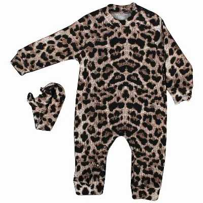 Kız Bebek Leopar Desenli Kaşkorse Bandanalı Tulum