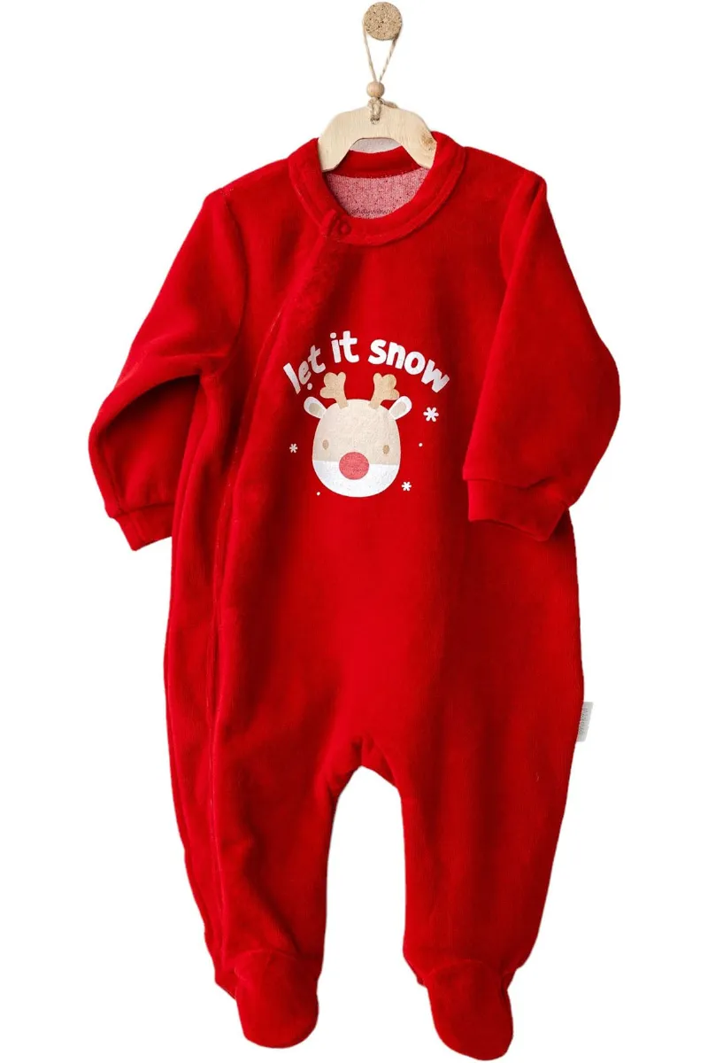Andywawa AC25332 Happy Newyear Kadife Bebek Tulum Red