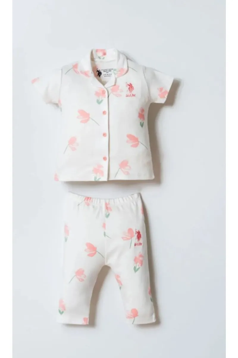 U.S. Polo Gömlek Pijama Takımı USB2988 Beyaz-Pudra