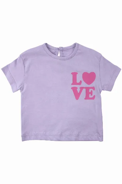 Kız Bebek Lila Pembe Love Baskılı Şortlu 2'li Takım