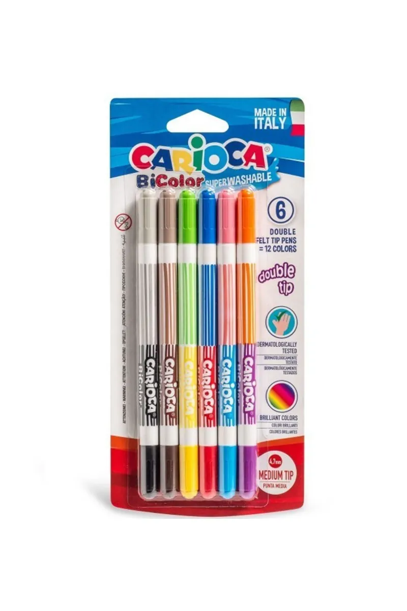 Carioca Bicolor Süper Yıkanabilir Çift Uçlu Keçeli Boya Kalemi 6'Lı 12 Renk