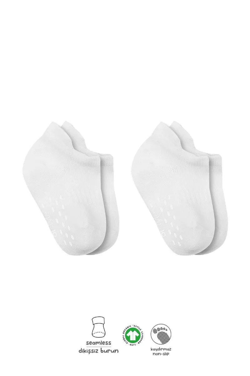 Bistyle 2'Li Sneakers Kaymaz Basic Penye Çorap 20103 Beyaz Beyaz