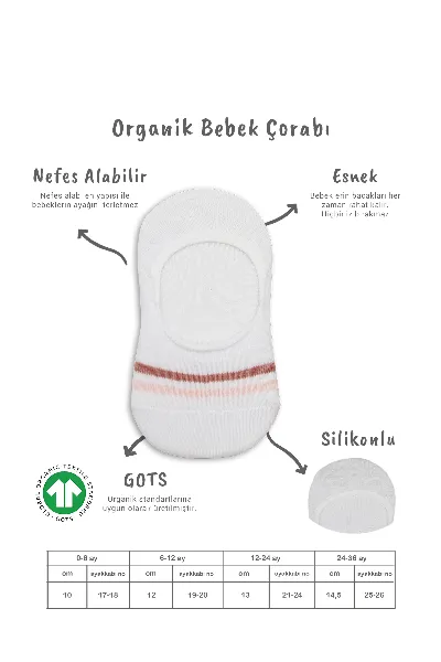 Bistyle 2'Li Penye Babet Silikon Çemberli Çorap 30102 Pudra Beyaz