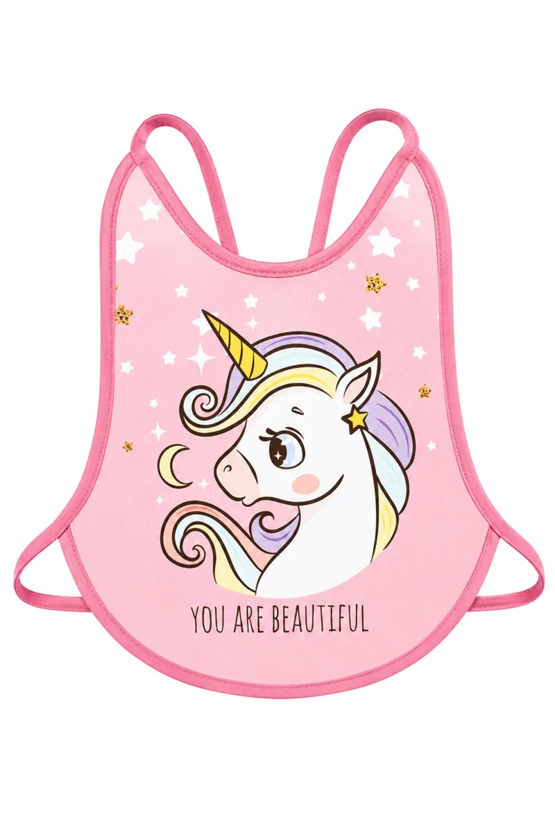 Kız Bebek Pembe Unicorn Desenli Su Geçirmez Önlük