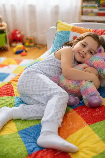 Unısex Açık Gri Kareli Desenli Uyku Tulumu