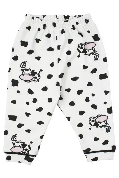 Unisex Ekru Siyah İnek Desenli Kruvaze Yaka Pijama Takımı