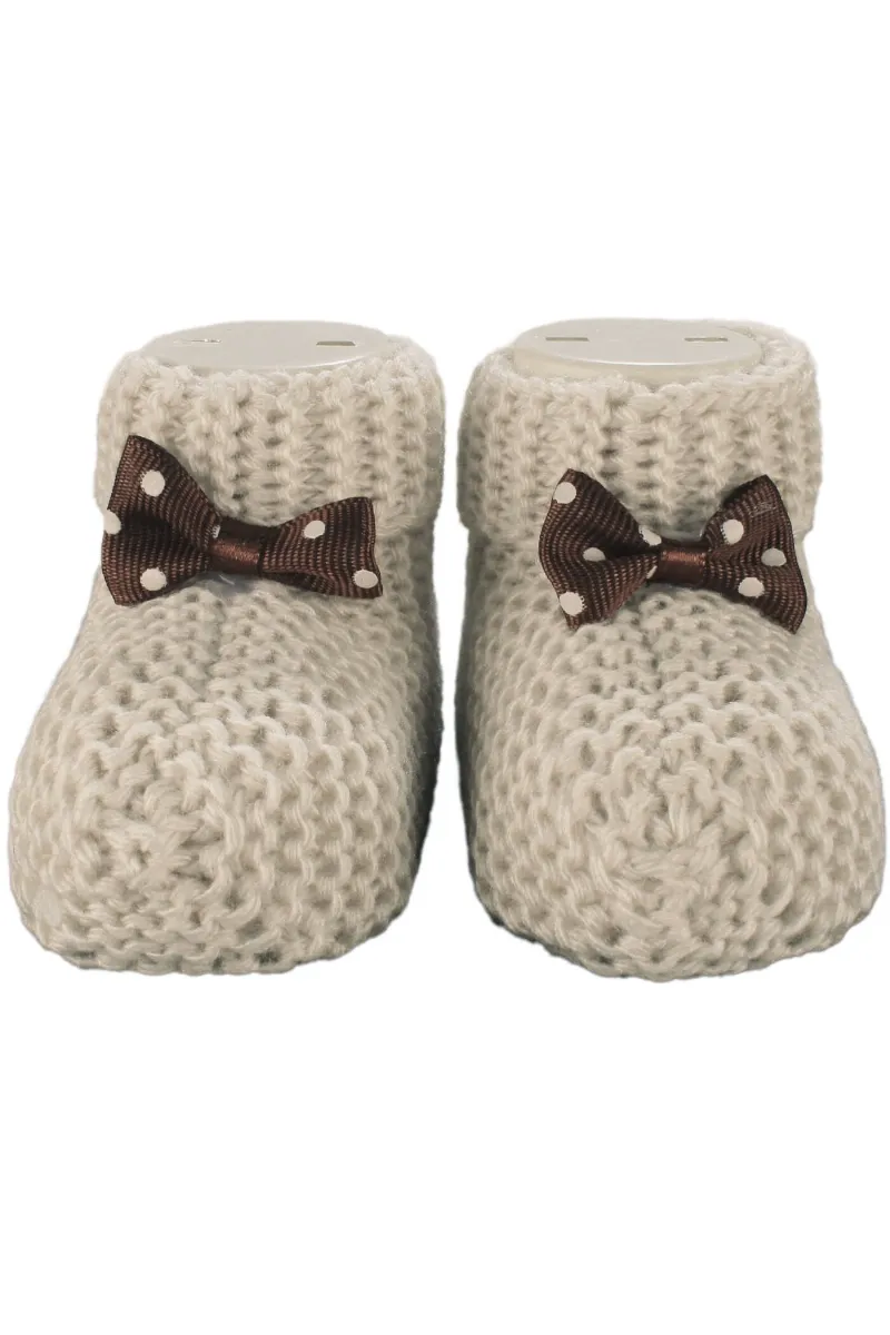 Unisex Kahverengi Puanlı Fiyonklu Triko Patik 0-6 Ay