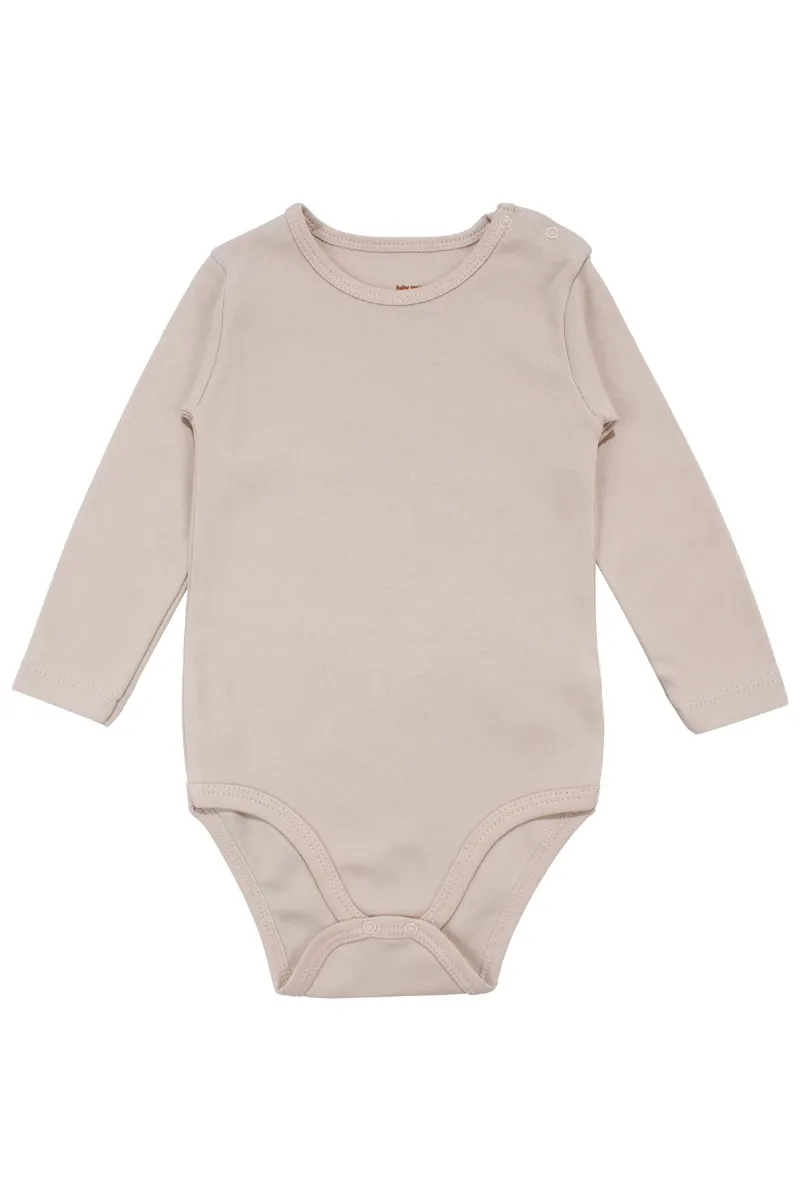 Unisex Yuvarlak Yaka Bej Düz Çıtçıtlı Body Zıbın