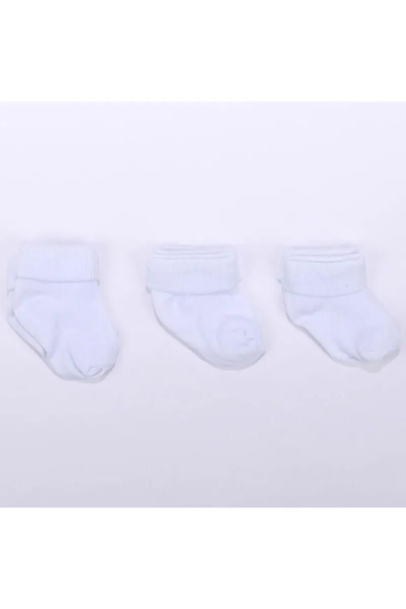 Unisex Beyaz 3'lü Bebek Çorap 0-6 AY