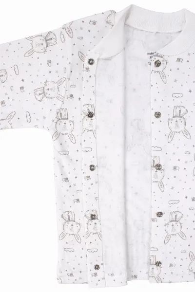 Kız Çocuk Ekru Tavşan Desenli Çıtçıtlı Pijama Takımı